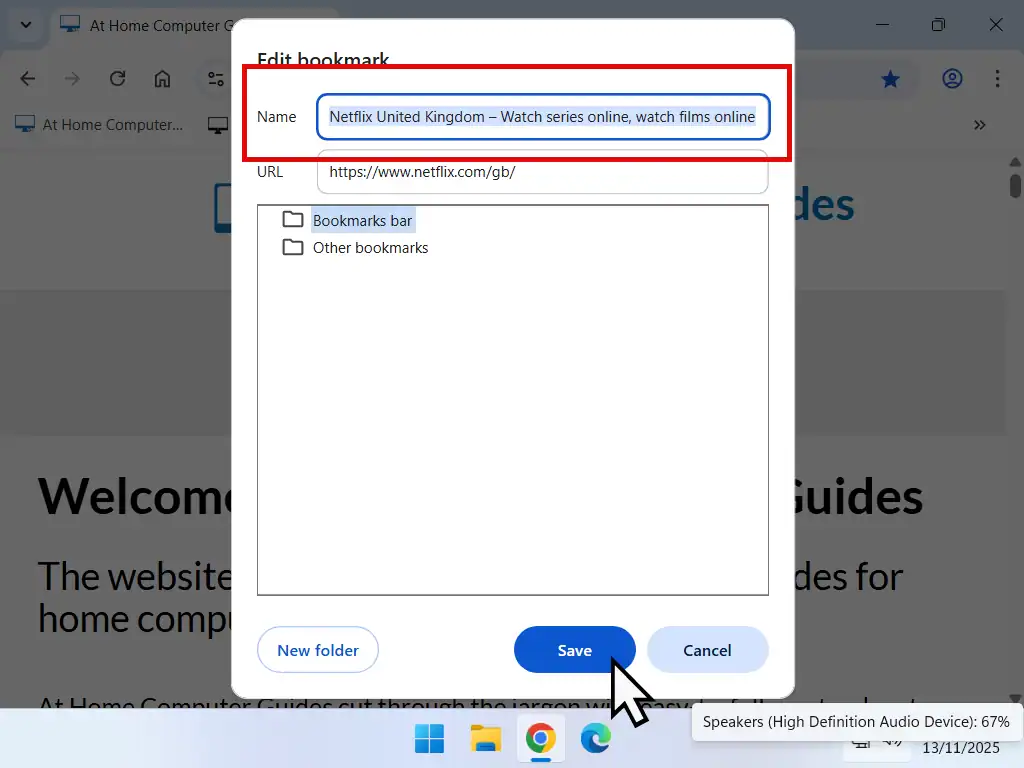 Shorten the name of the bookmark.