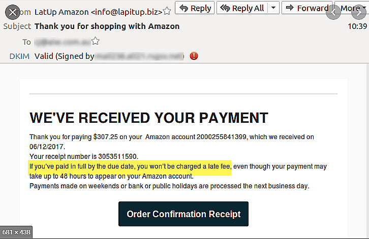 We've received your payment scam email