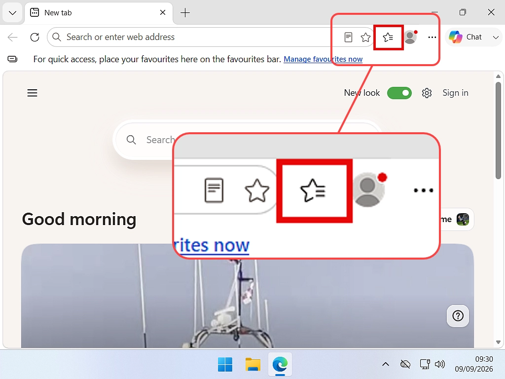 Favorites settings menu icon in Edge.