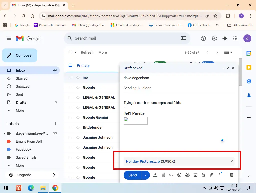 Folder attached to an email.