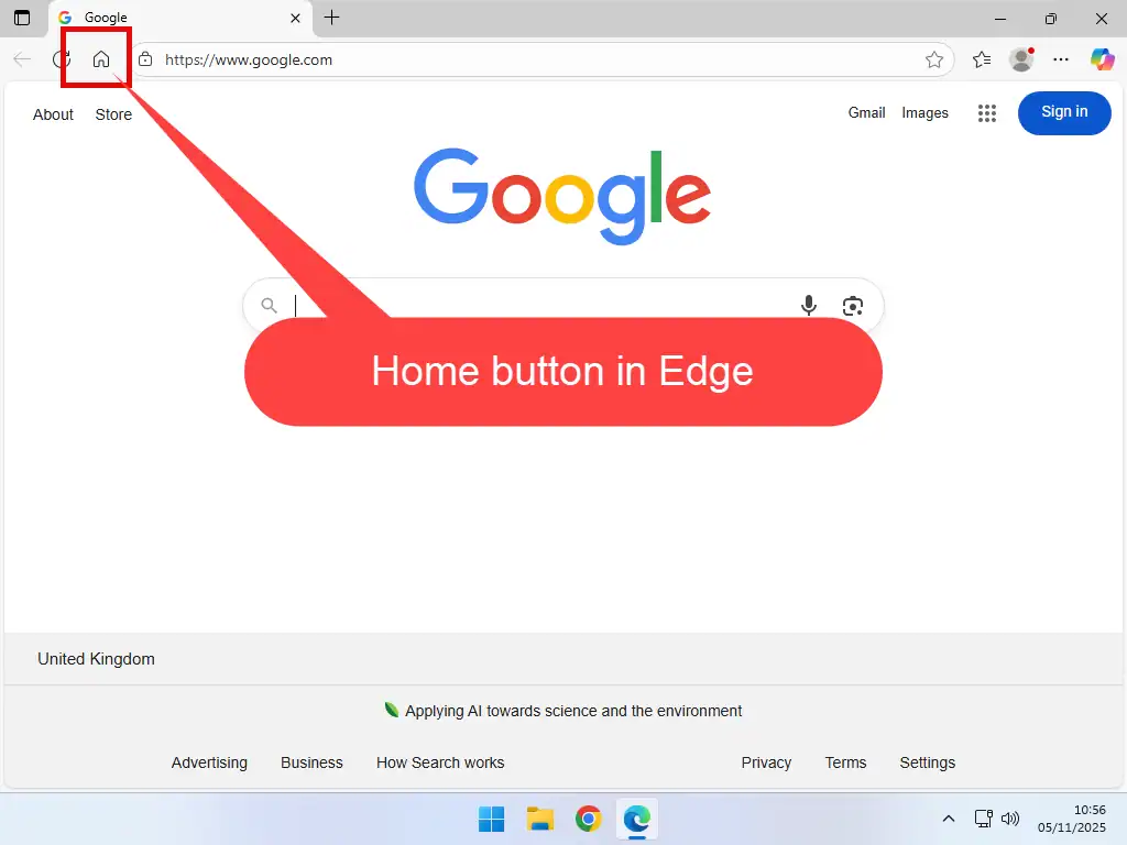 How to enable the Home button in Edge Home button indicated in Microsoft Edge.