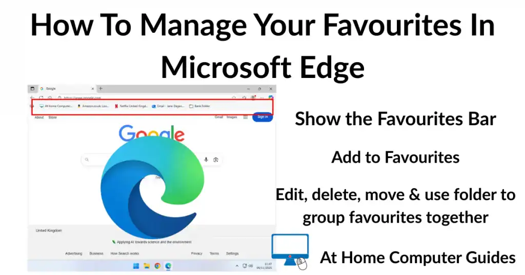 How to manage Favourites in Microsoft Edge.