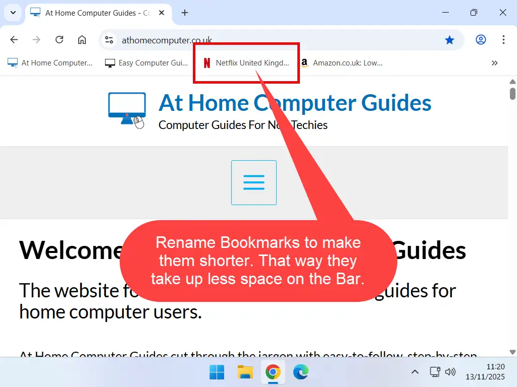 How to create space on the bookmark bar.