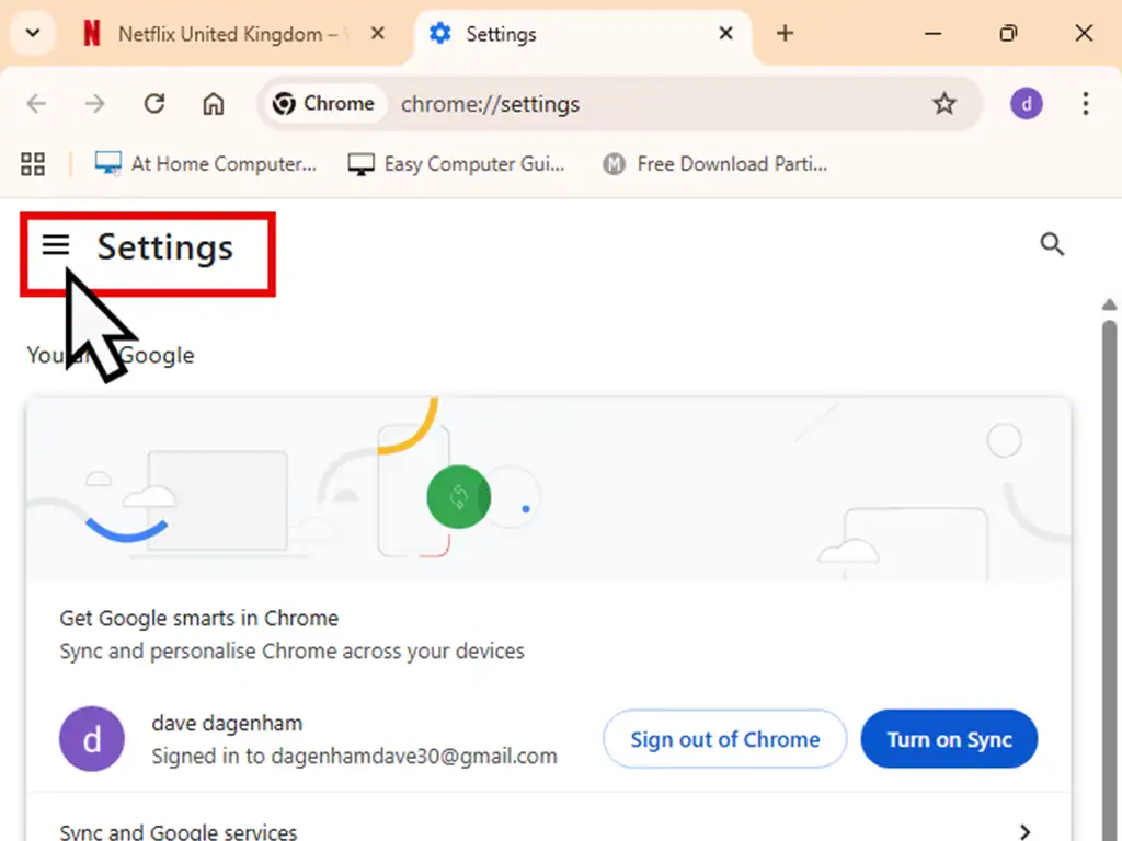 Main menu icon-Chrome settings Expanding Chrome Settings menu.