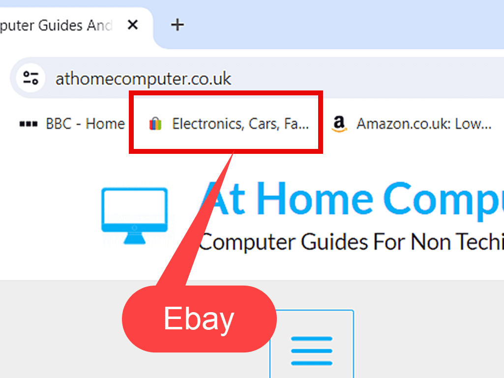 Ebay bookmark highlighted. 