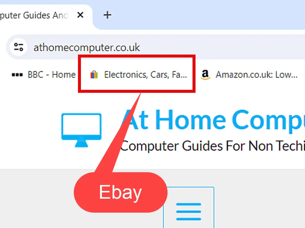 Ebay bookmark highlighted.