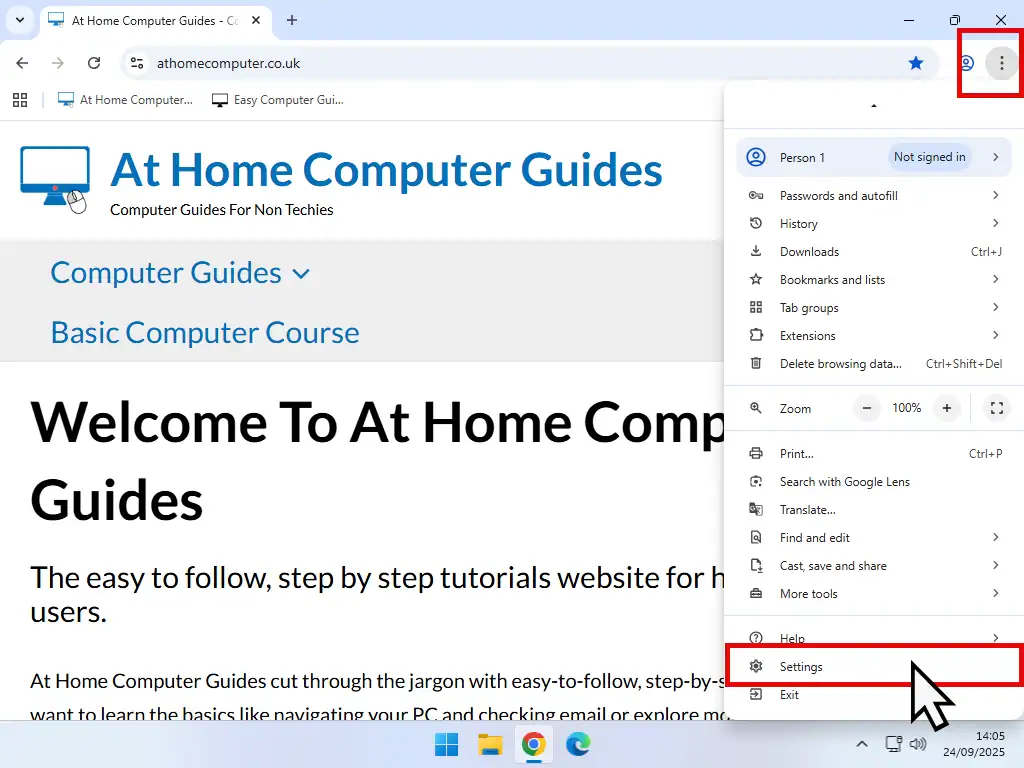 Setting a Start page in Chrome. 