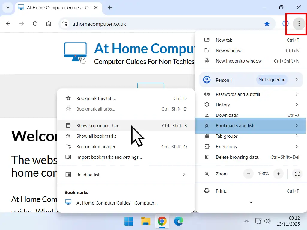How to show bookmarks bar in Chrome