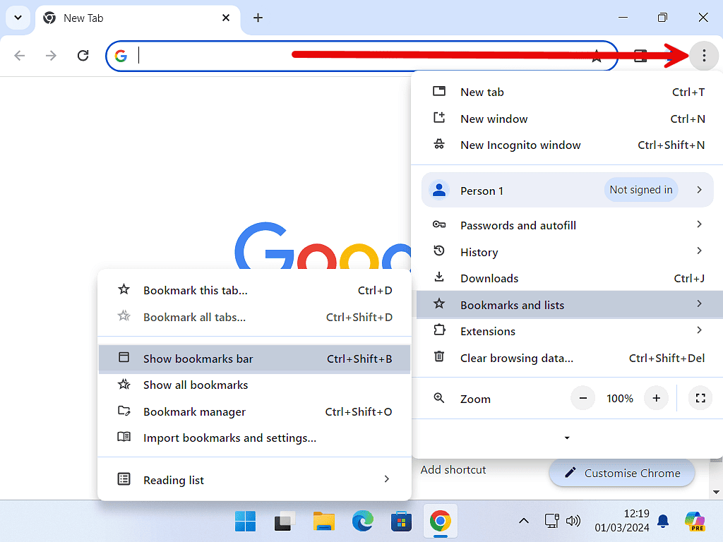 Chrome settings icon and 