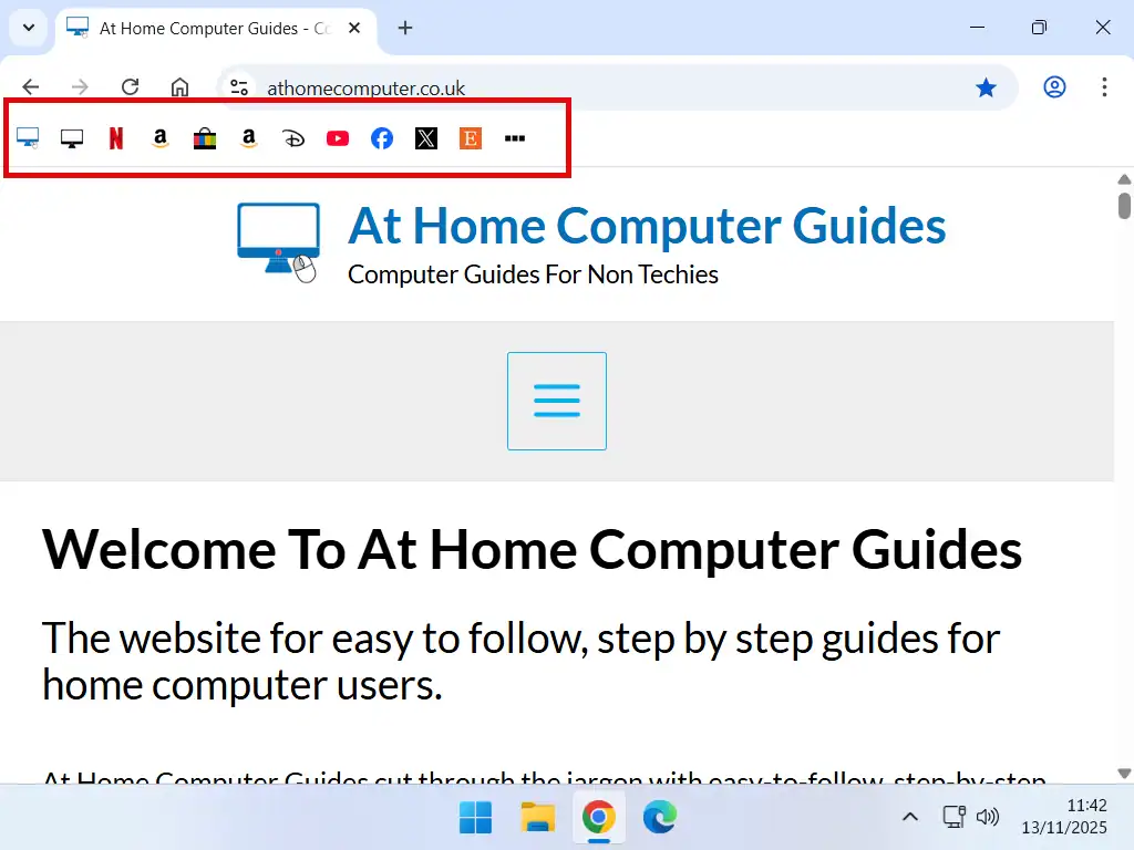 Only website favicons shown on the bookmarks bar.