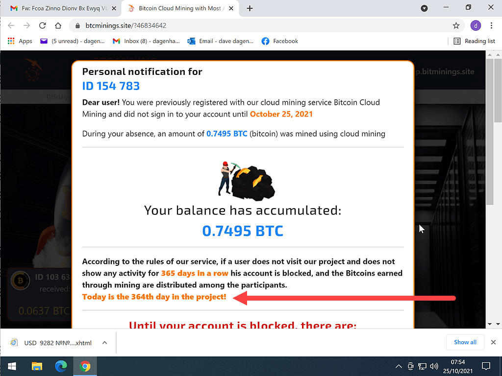 Scammers website showing "How much Bitcoin I've accumulated"
