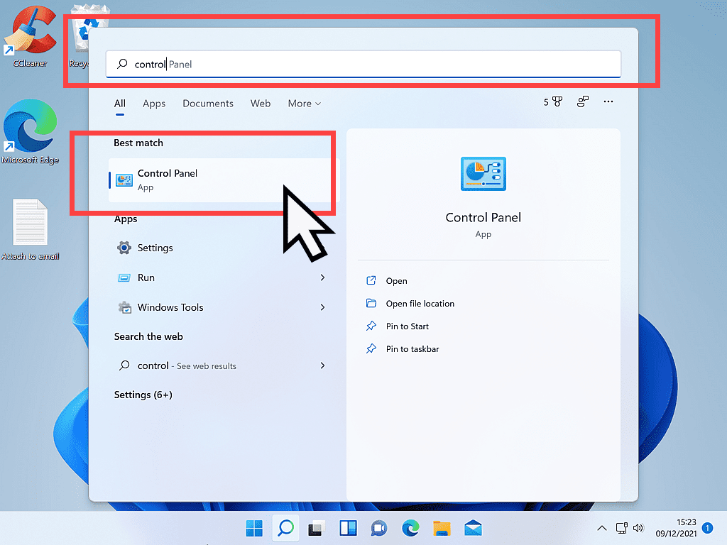 Accessing Control Panel in Windows 11.