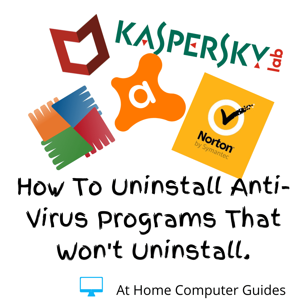 Various anti virus program icons. Text reads "How to uninstall anti-virus programs that won't uninstall properly".