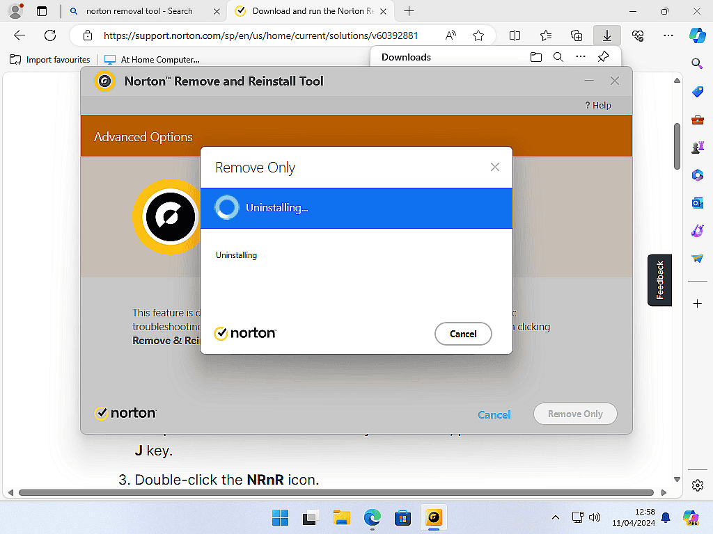 Norton is being uninstalled from computer.