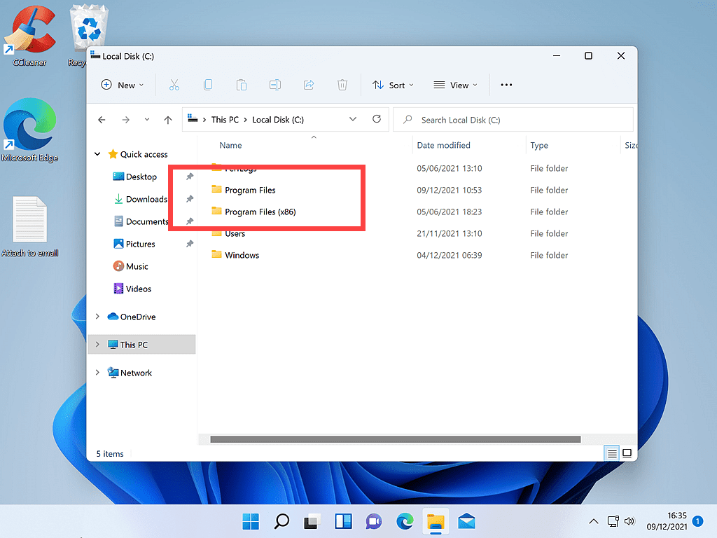 Program Files and Program Files x86 folders indicated in File Explorer