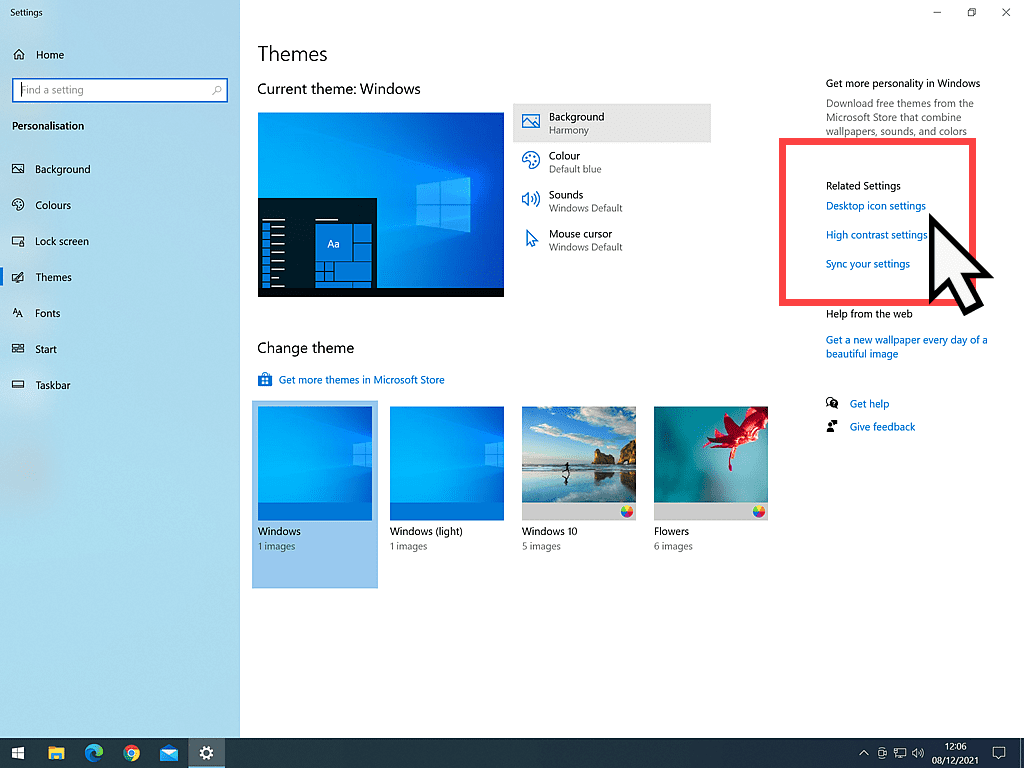 Related settings section positioned on right of screen.