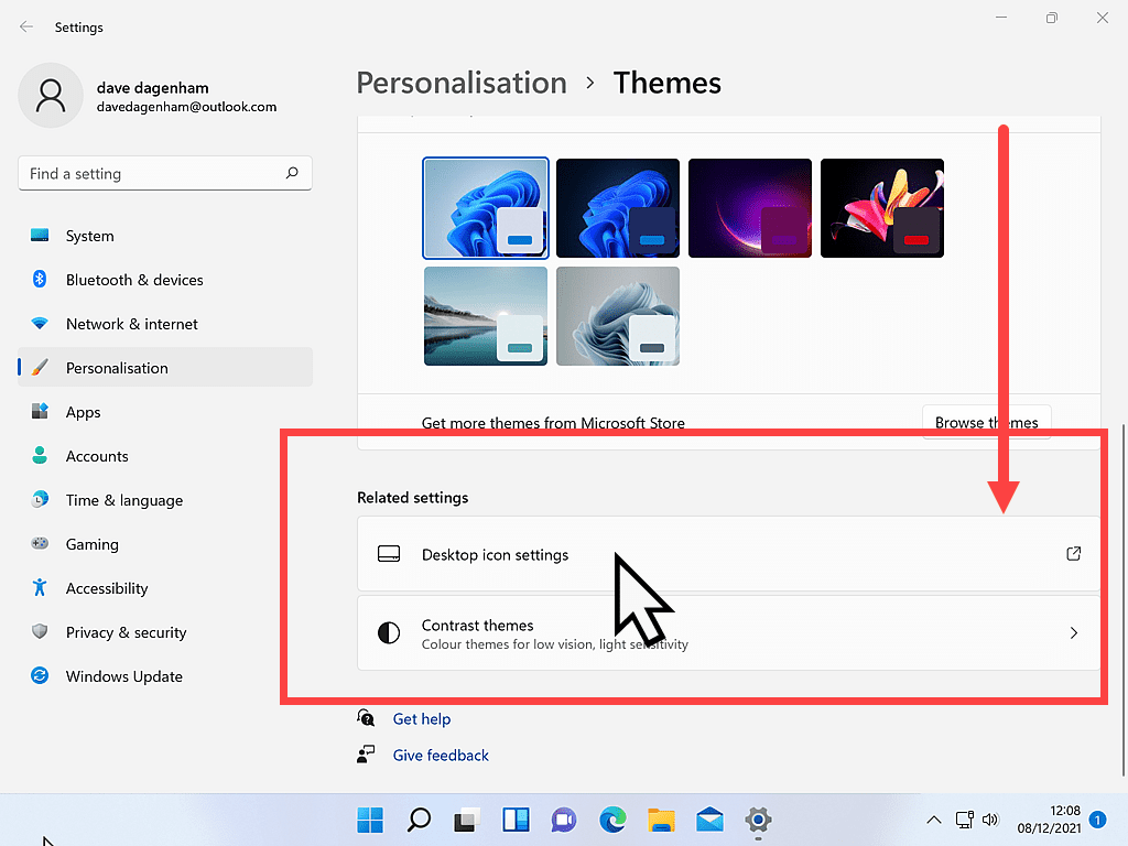 Related settings option in Windows 11 is marked.