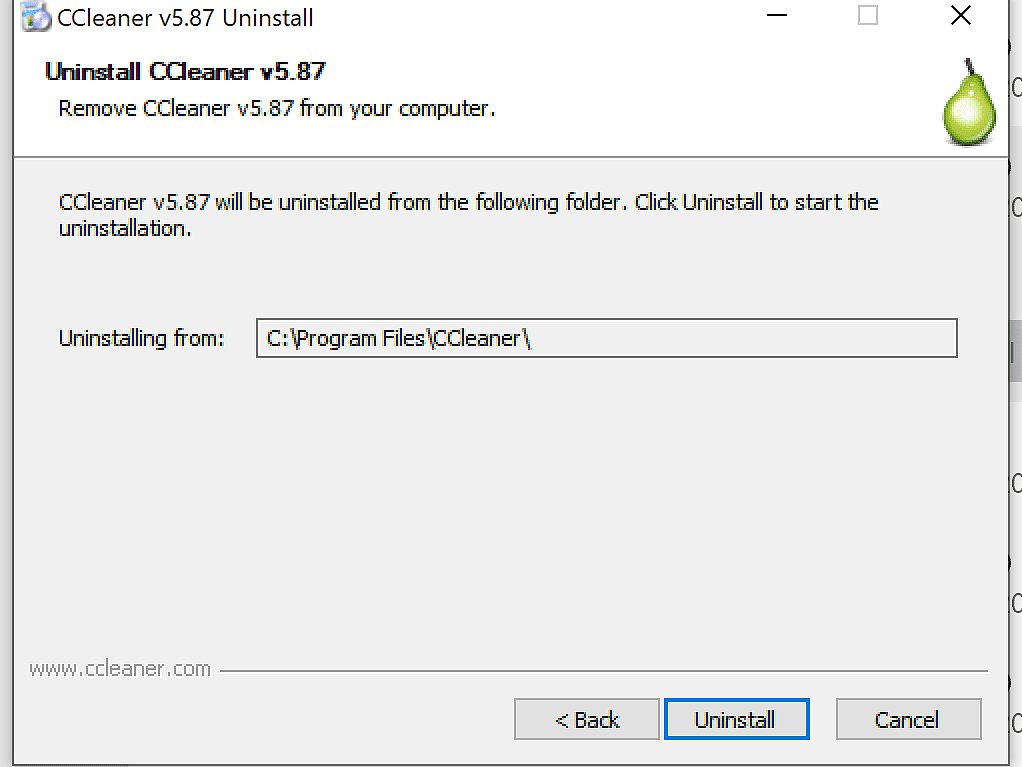 Program uninstall confirmation window.
