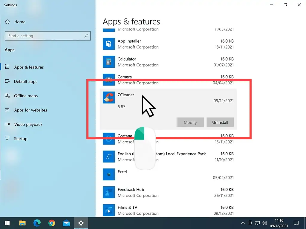 Uninstall option in Windows 10