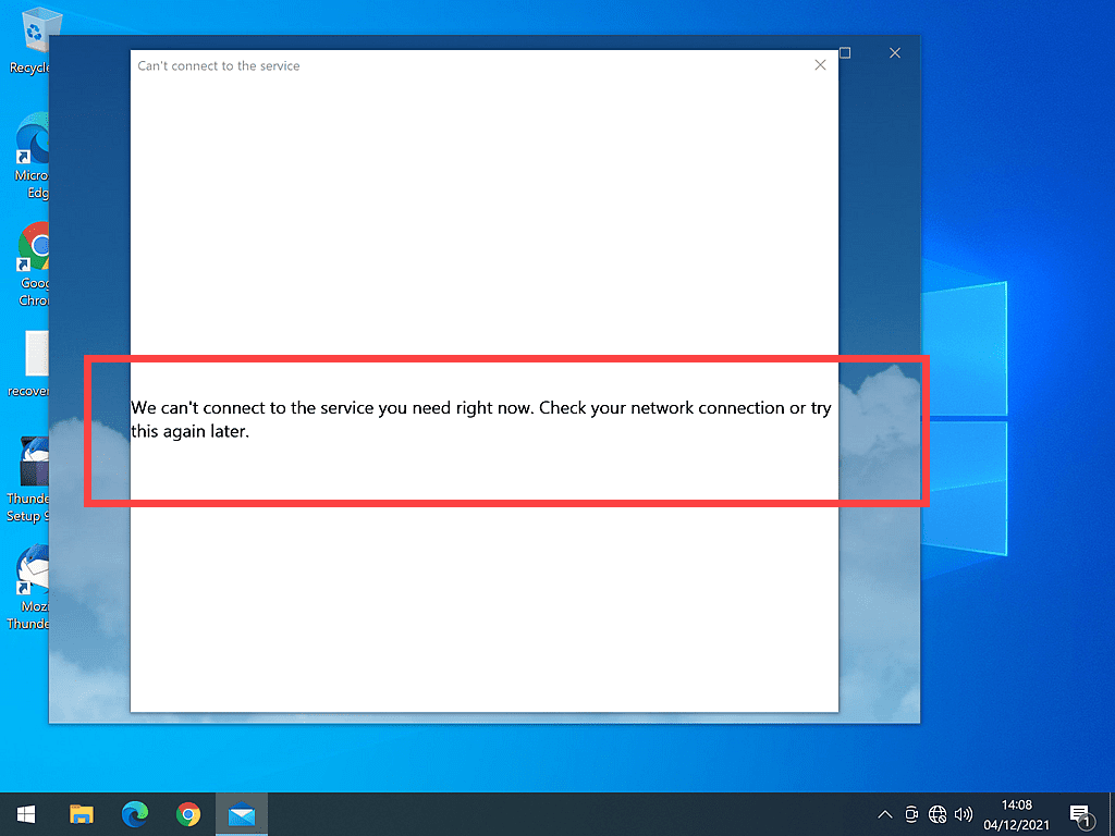 Windows Mail app can't setup account because there isn't an internet connection.