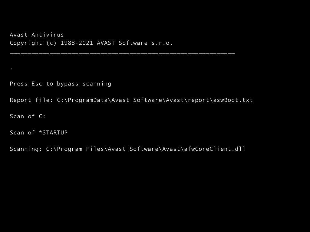 Avast boot time scan in progress.