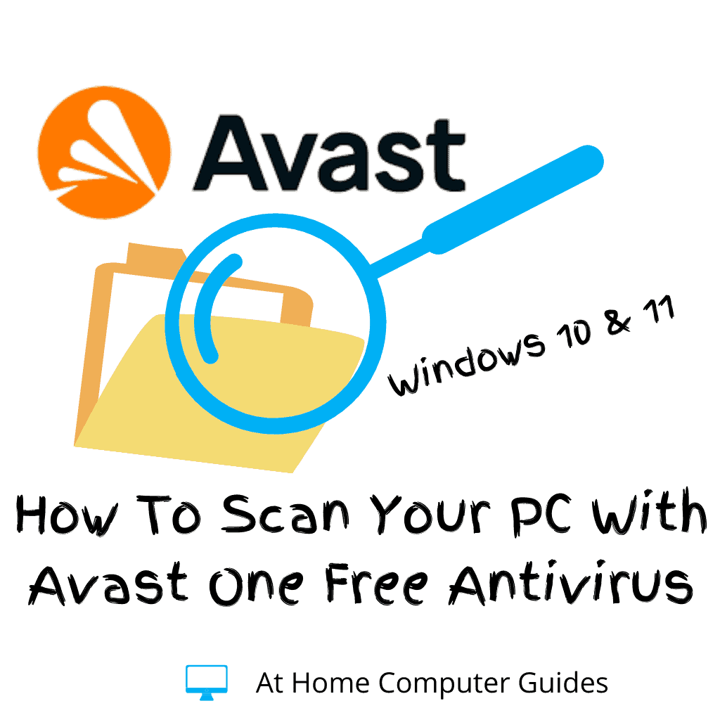 Avast logo, folder and magnifying glass. Text reads "How to scan your PC with Avast One Antivirus".