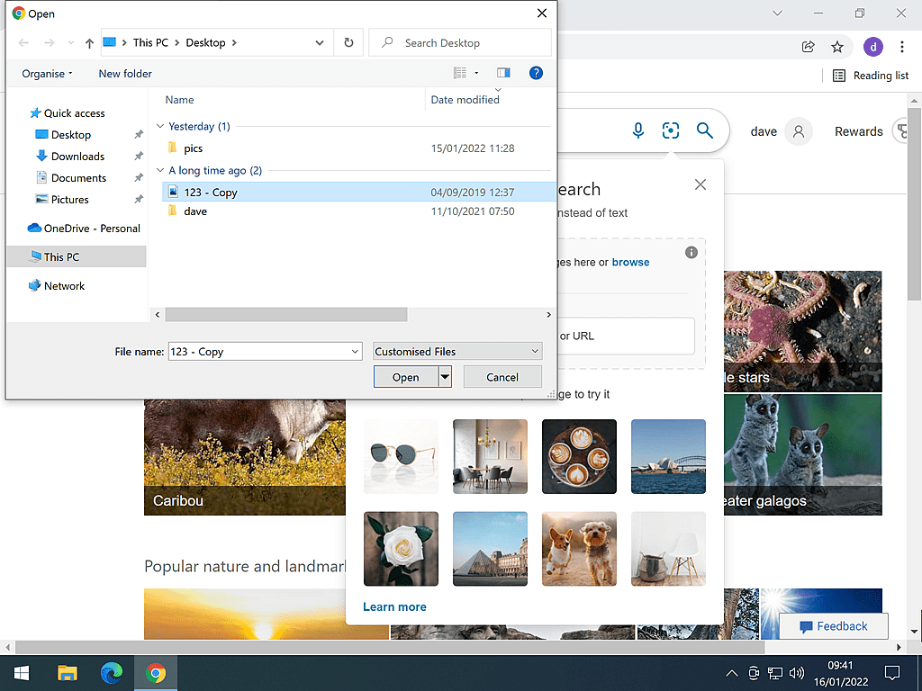 Selecting file to upload to Bing Image search