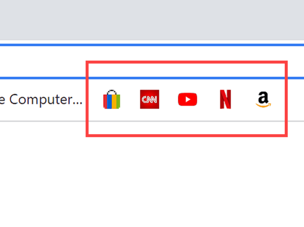 Chrome Bookmarks Bar showing only Favicons. Ebay, CNN, Youtube, Netflix and Amazon.