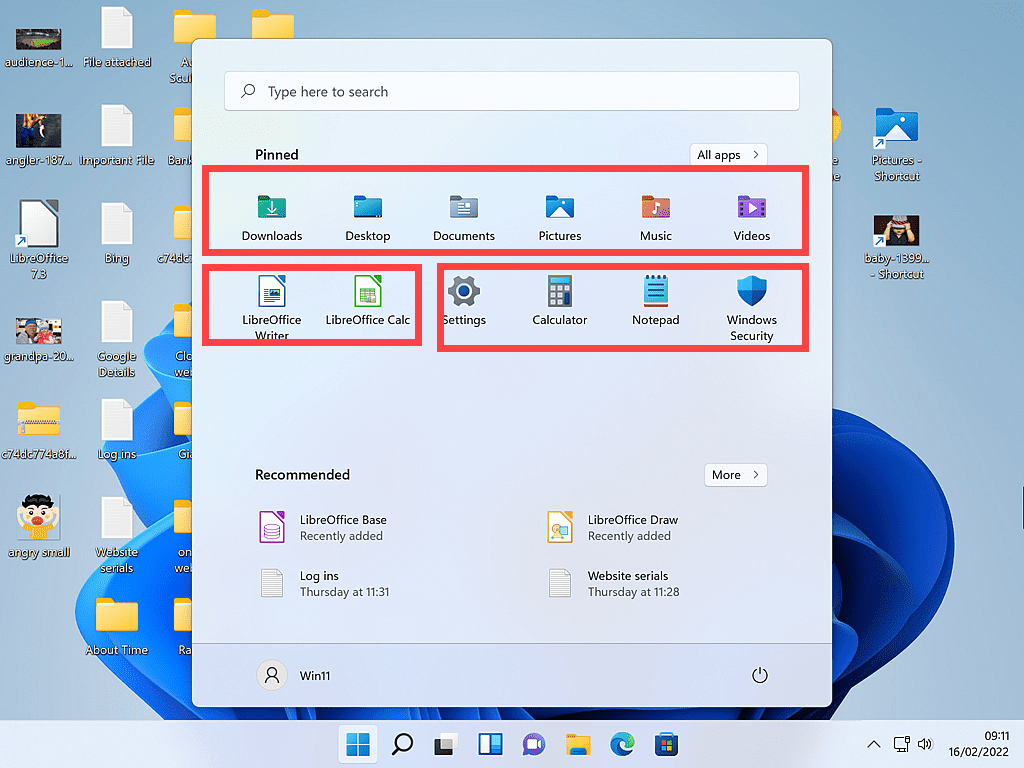 Related pinned items are indicated in Start menu 