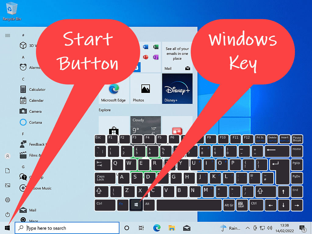 Opening the Windows 10 Start menu