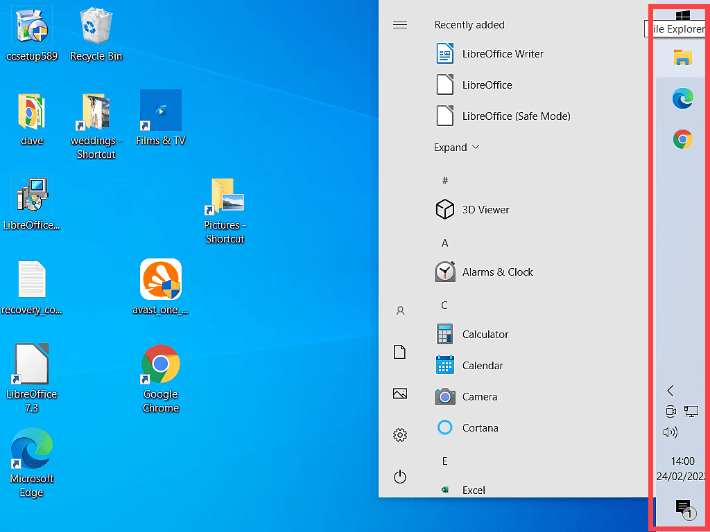 Taskbar marked on the right of screen