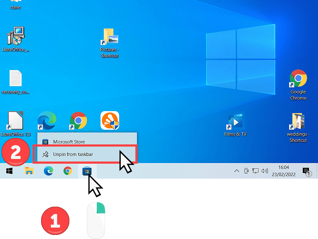 Windows 10, Store icon has been right clicked and 