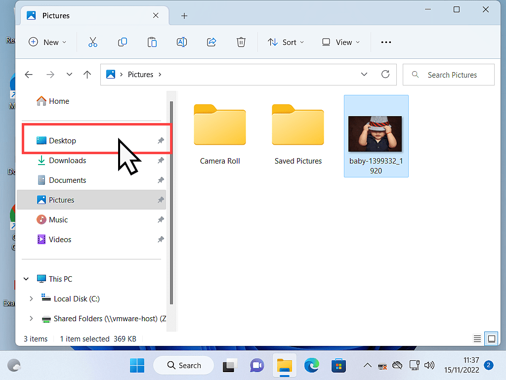 The Desktop folder is indicated in File Explorer navigation panel.