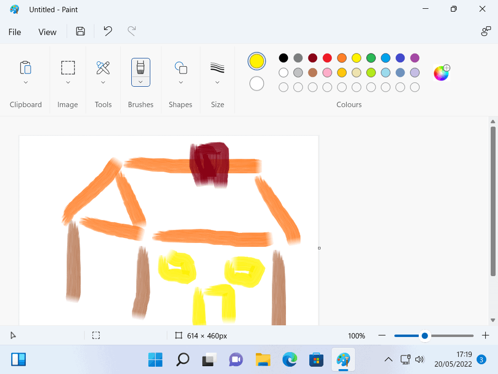MS Paint open and a very basic house has been drawn.