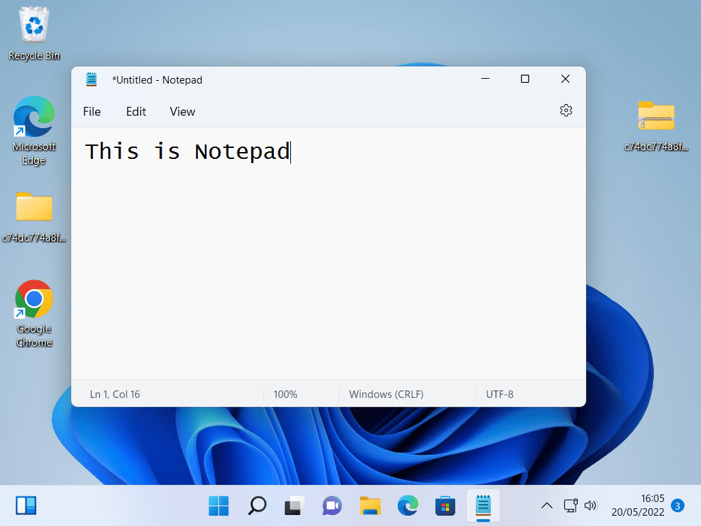 Notepad is open and 