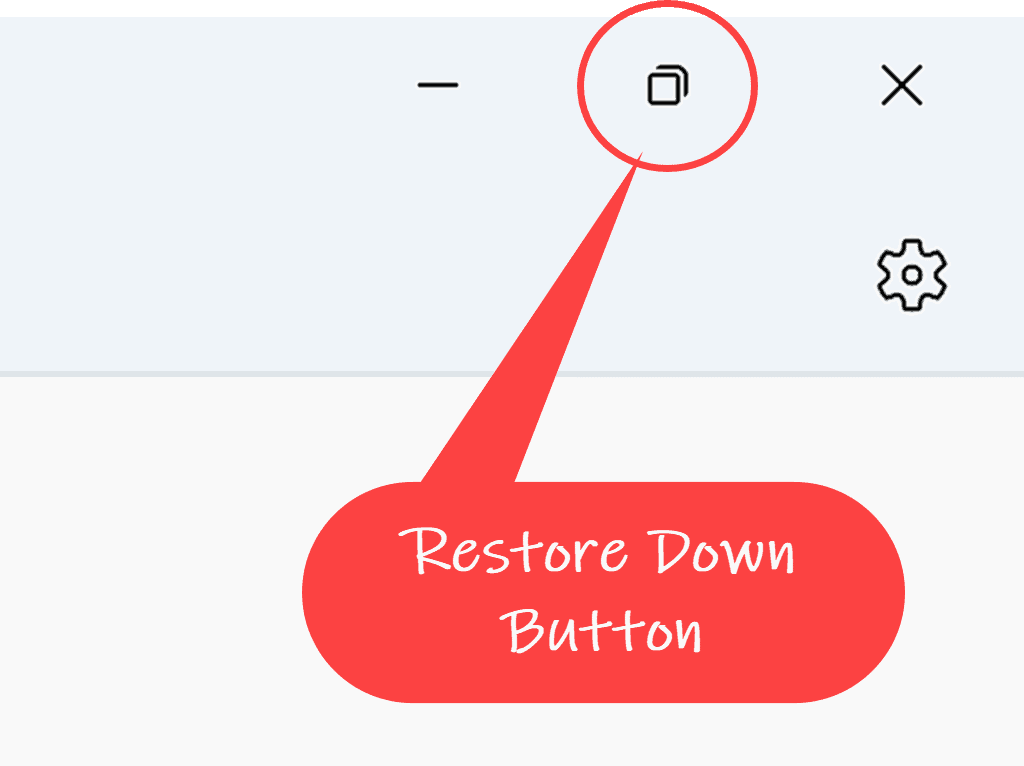 Close up of the Restore Down button in Windows 11.