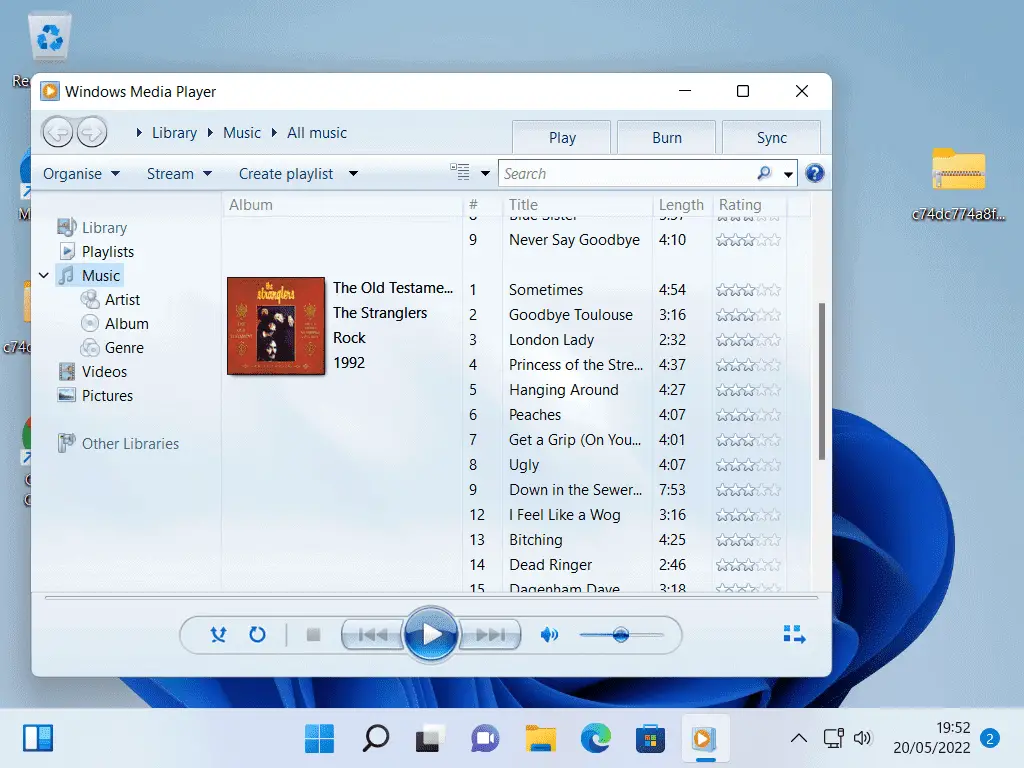 Windows Media Player open in Windows 11.