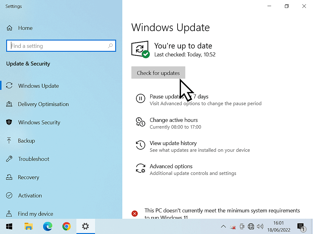 Windows 10 "Check for updates" button marked.