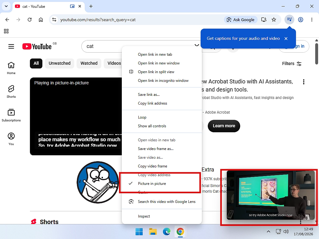 A video playing in a picture in picture window.