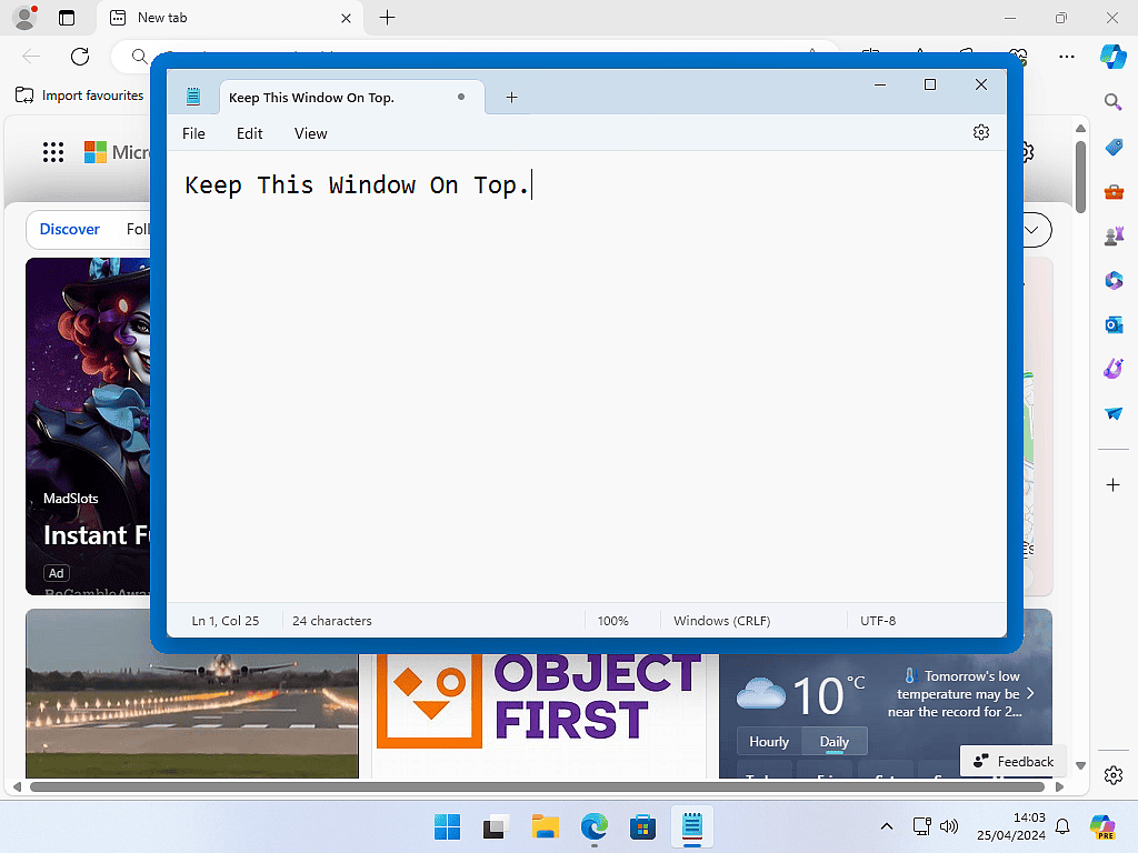 The program window has a blue border around it indicating that it will always stay on top.