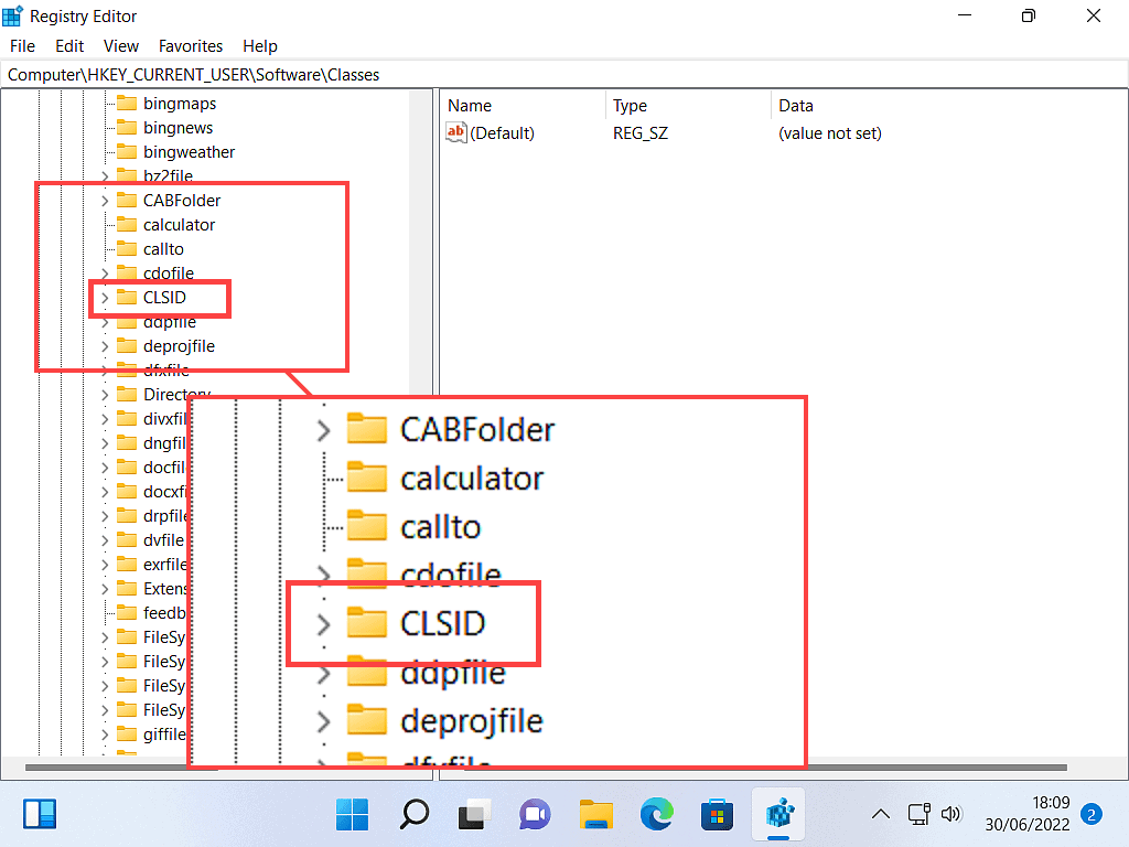 CLSID key folder highlighted.