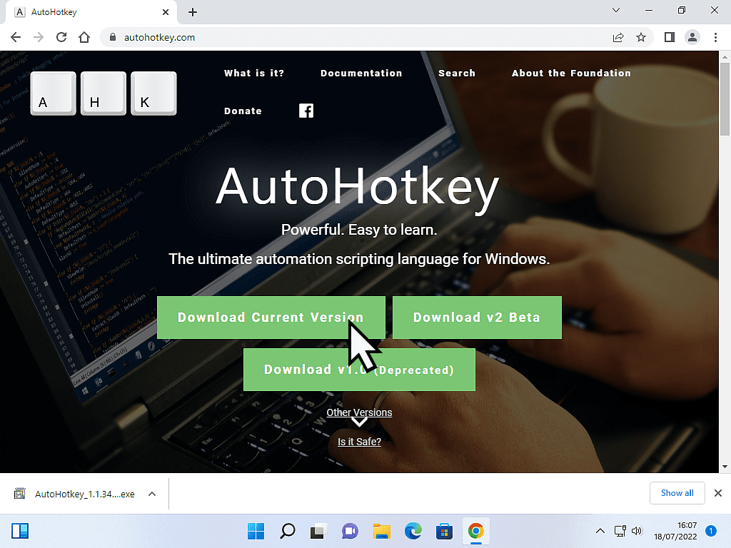 Autohotkey download web page.