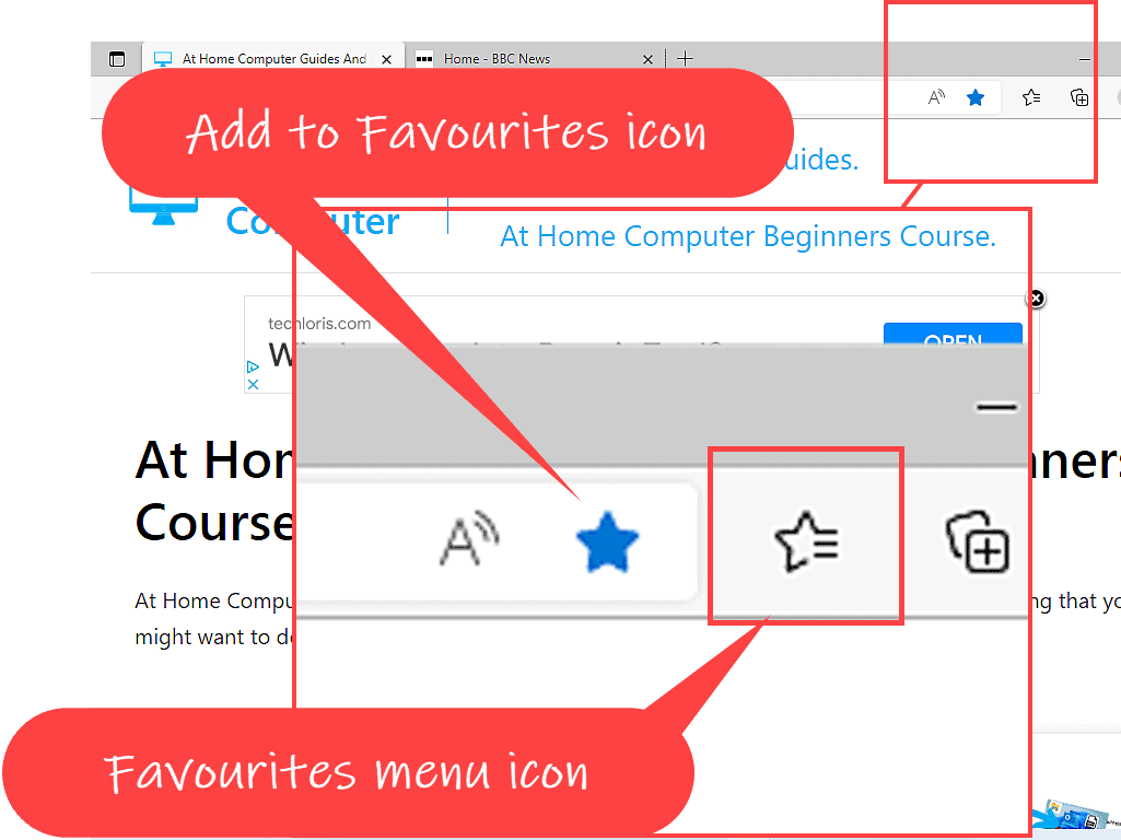 Close up view of the Add to Favourites and Favourites menu icons.