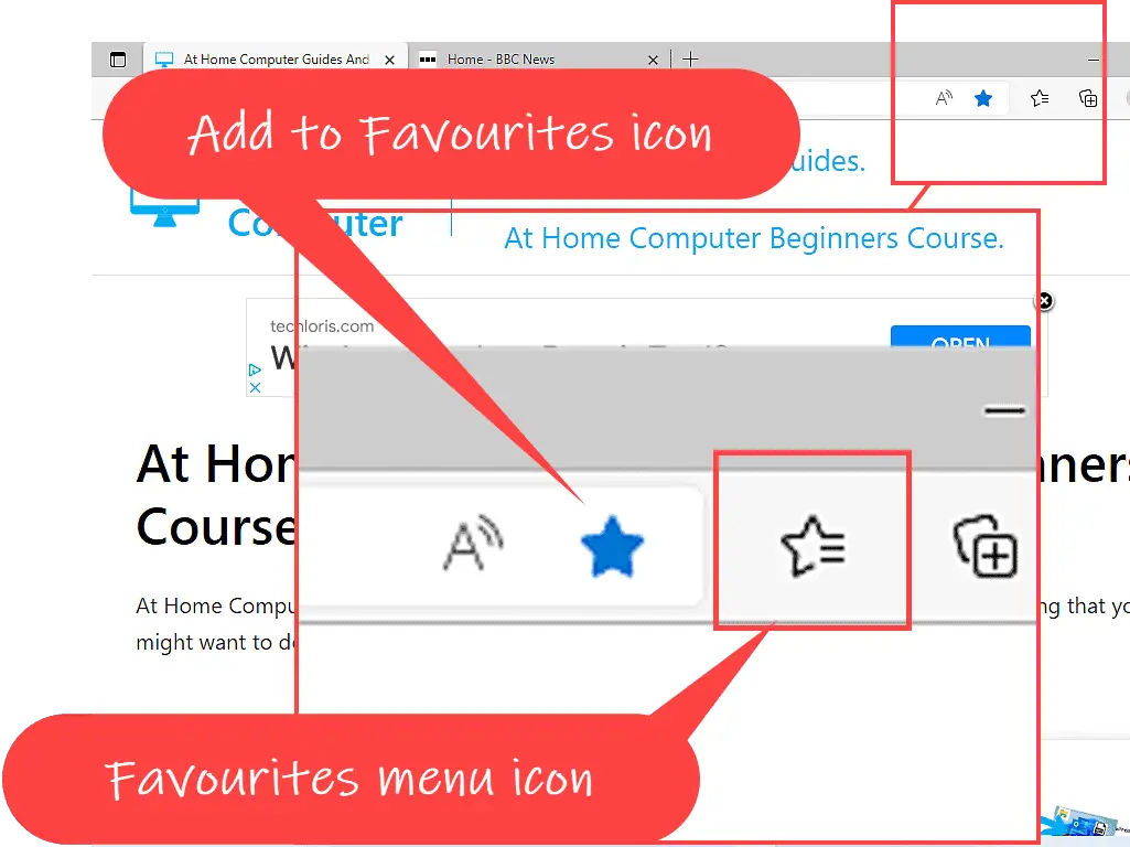 Close up view of the Add to Favourites and Favourites menu icons.