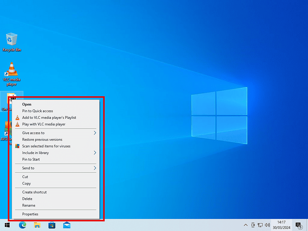 The old style right click options menu displayed in Windows 10.