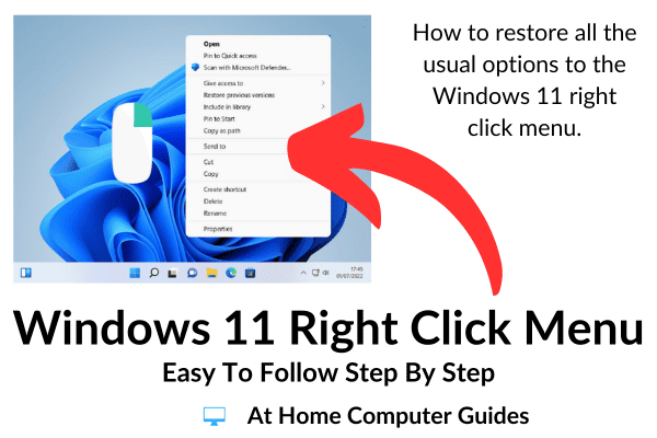 How to restore all options to the Windows 11 right click menu.