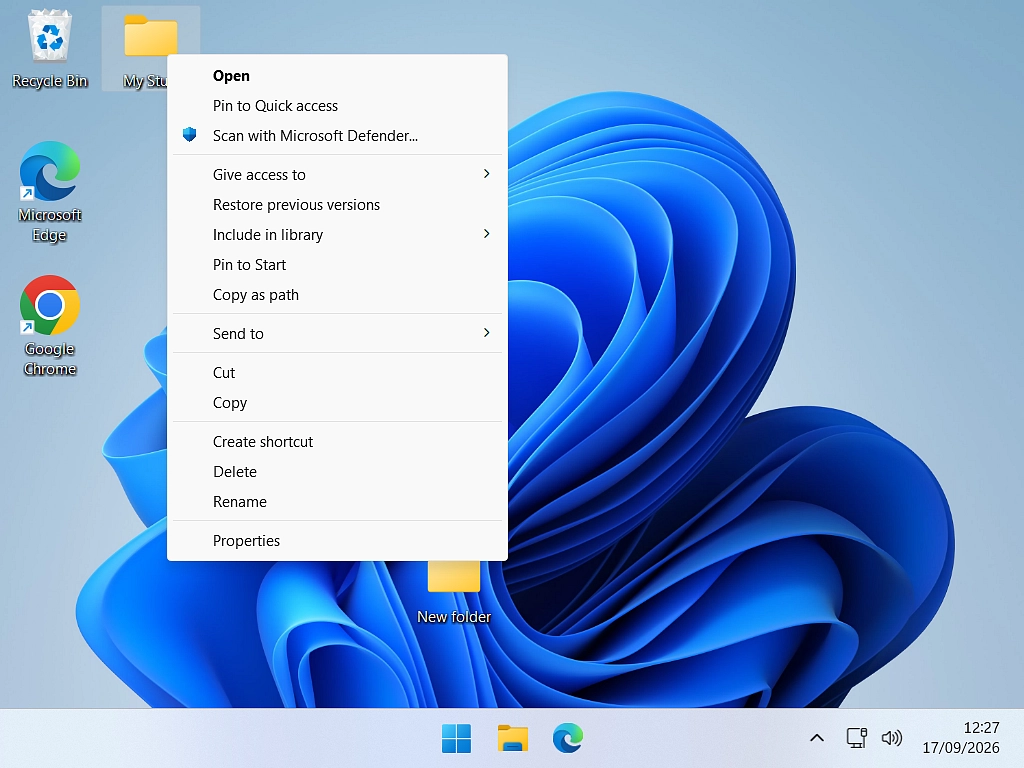 The old style Windows 11 right click menu with all options displayed.