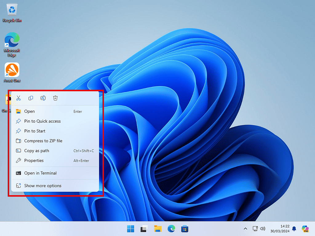 The new style options menu displayed in Windows 11.