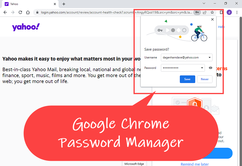 Google Chrome password manager popup.