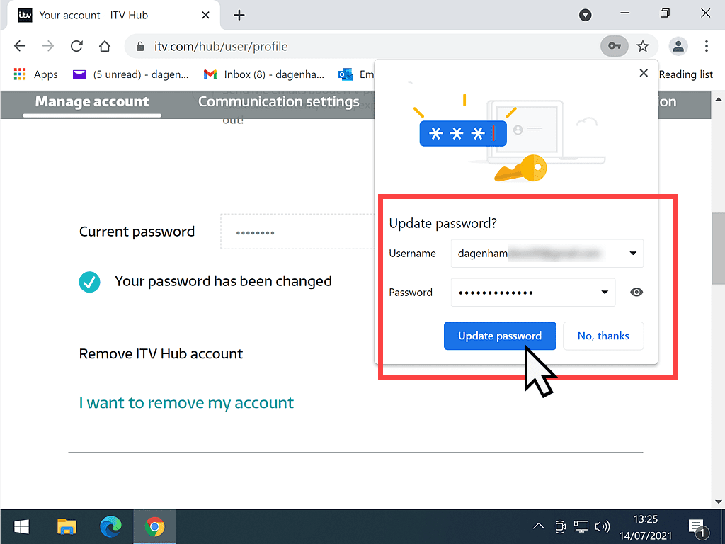 Update password button is highlighted.
